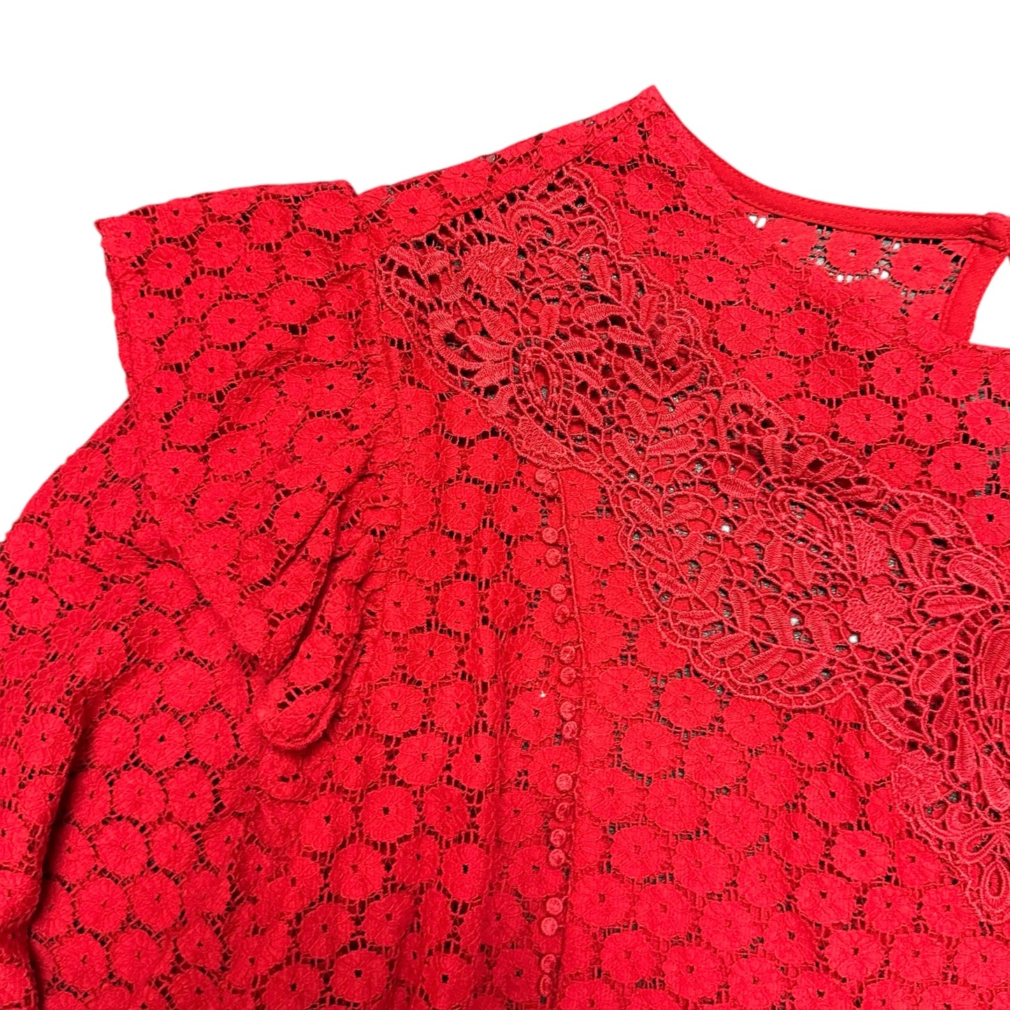 EXPRESS RED CROCHET BLOUSE RUFFLE NEW 100 LARGE
