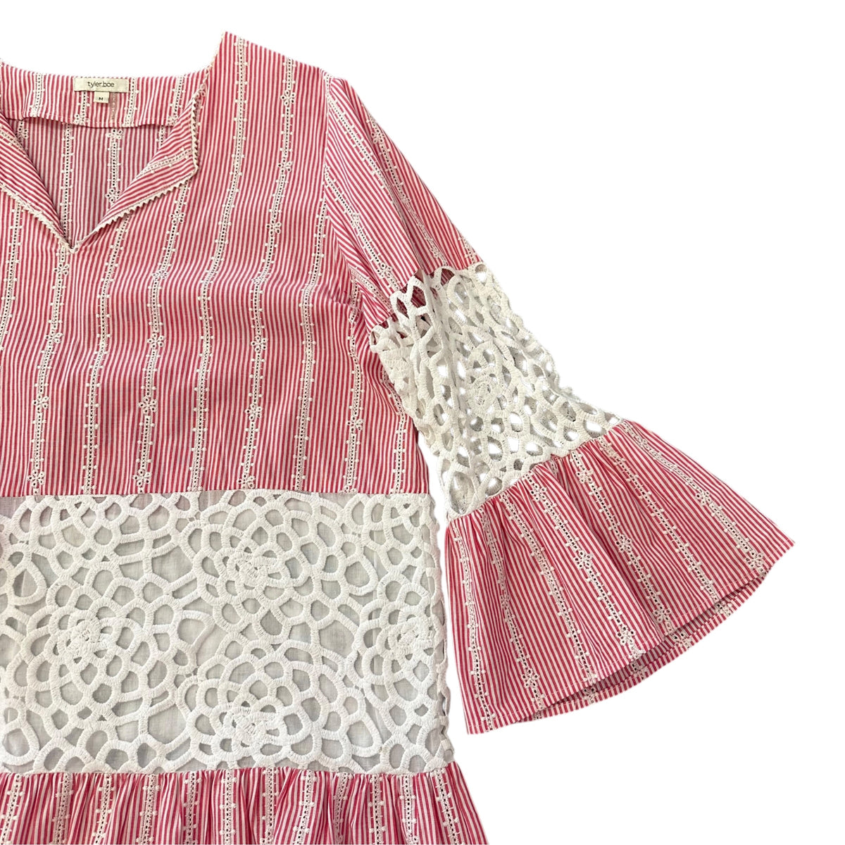 TYLER BOE RED WHITE STRIPED EYELET DRESS 282 MEDIUM