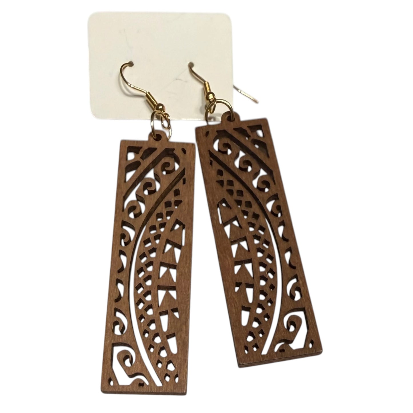 BROWN WOODEN LONG EARRINGS 100 OS