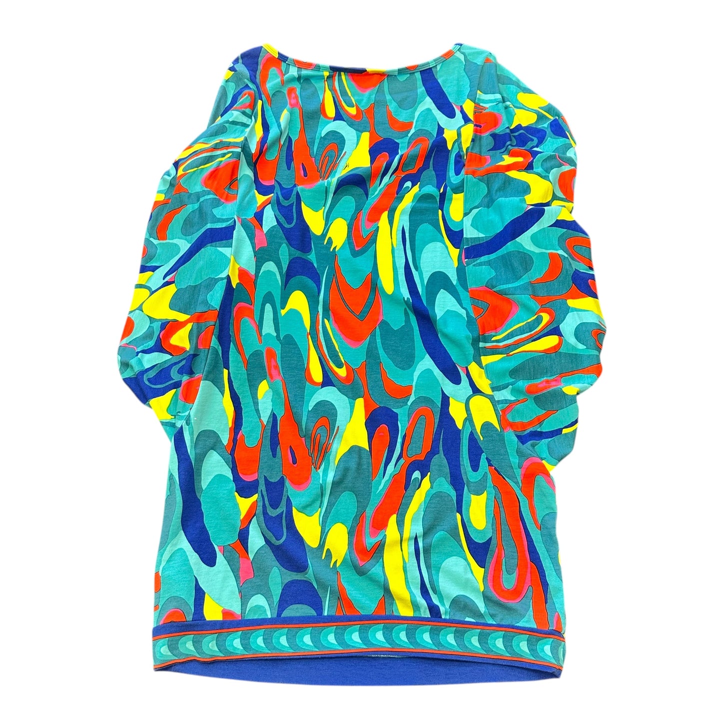 TRINA TURK BLUE COLORFUL KIMONO SLEEVES DRESS 163 MEDIUM