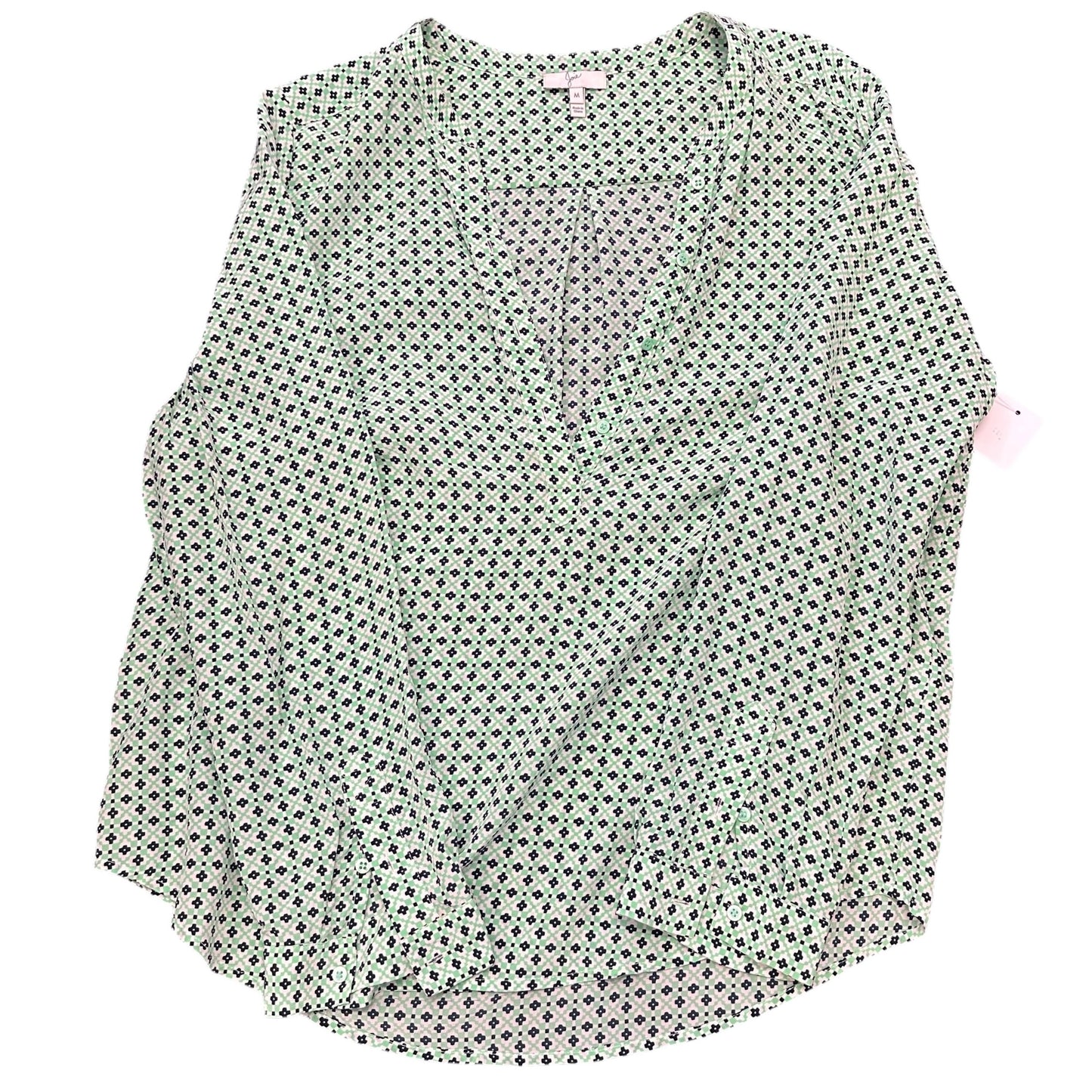 JOIE GREEN BEIGE NAVY 100% SILK BLOUSE 249 MEDIUM