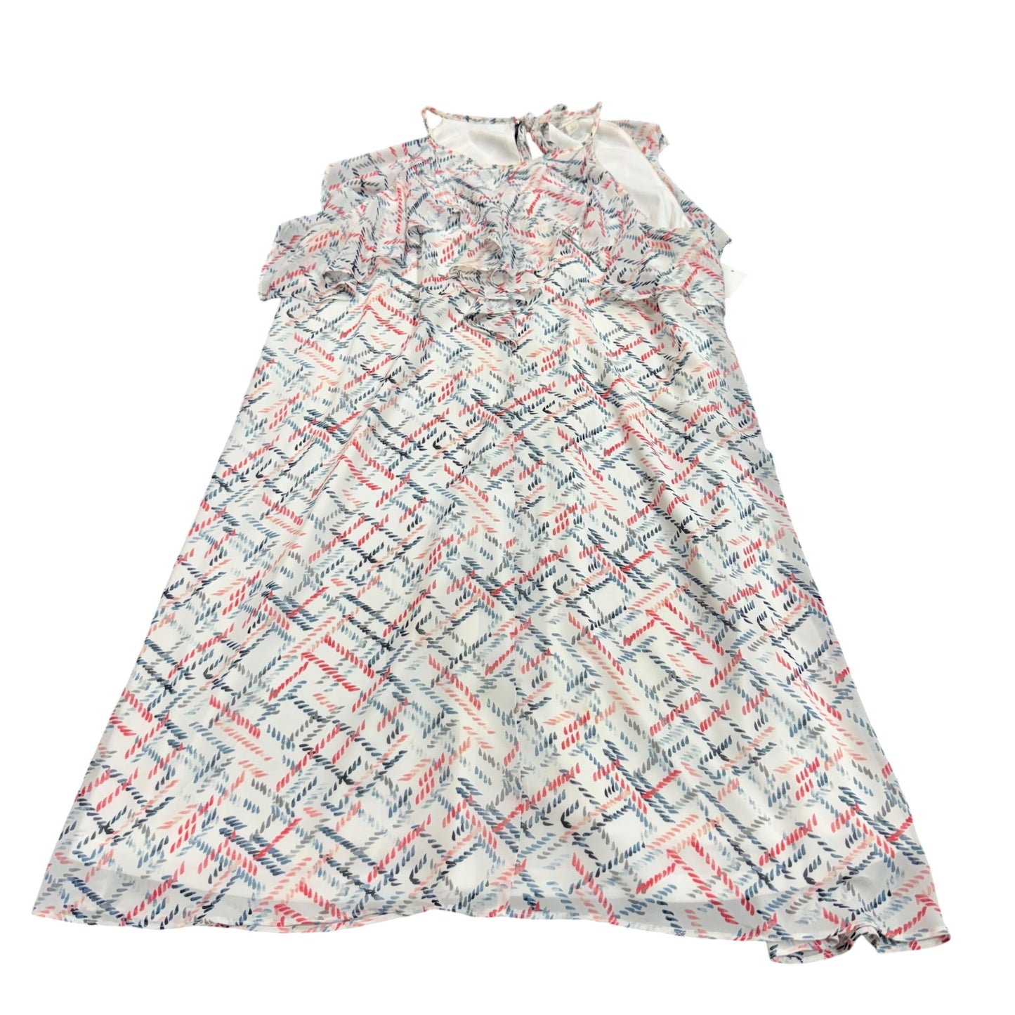 CATO BEIGE RED NAVY CHIFFON RUFFLE DRESS 281 LARGE
