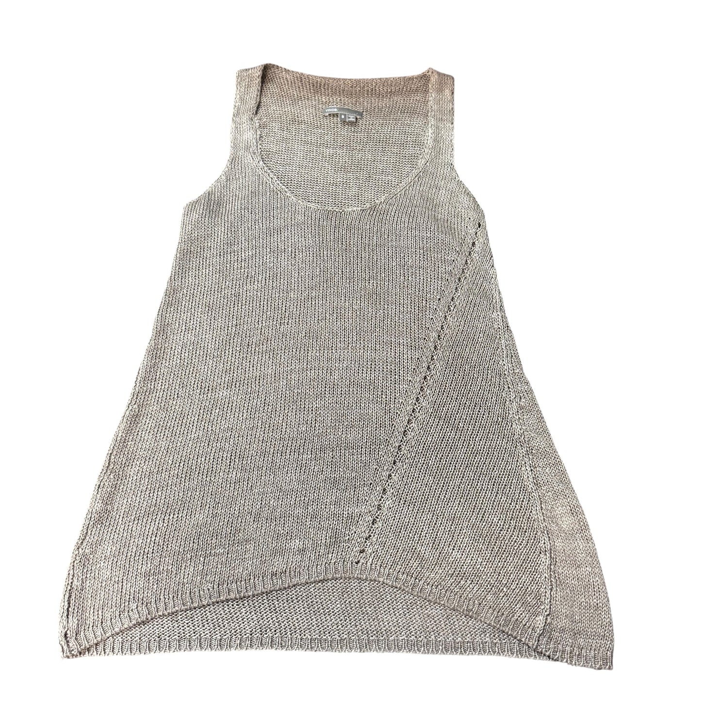 VINCE GRAY KNIT SLEEVELESS BLOUSE LINEN 100 SMALL