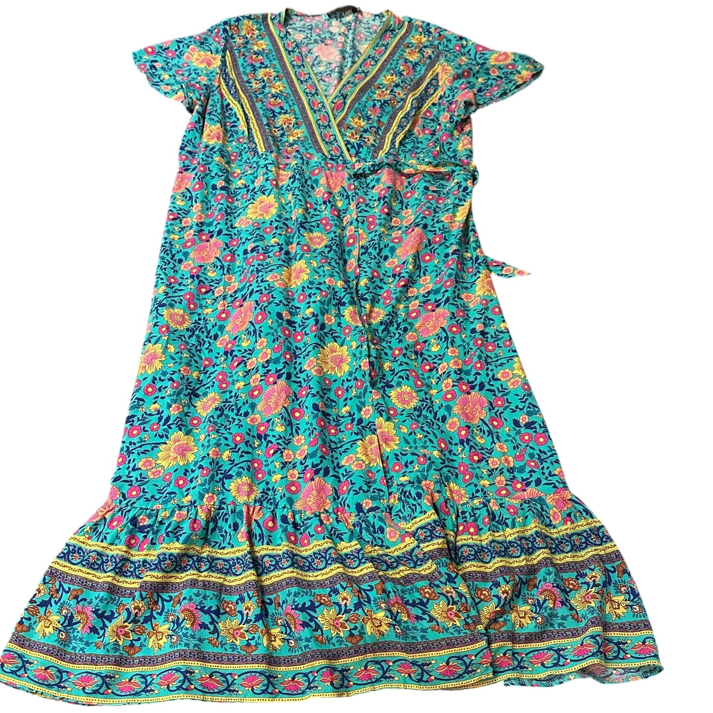 ZESICA TEAL FLORAL WRAP DRESS 279 2XL