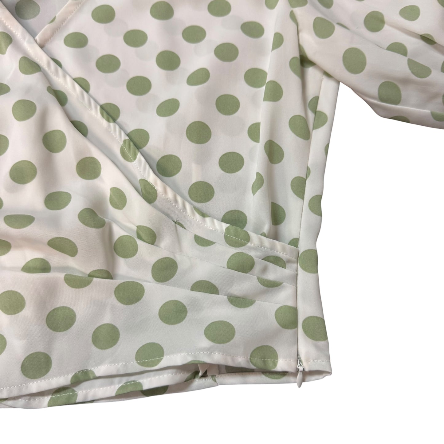 LUCY PARIS WHITE GREEN POLKA DOT PUFF SLEEVE BLOUSE 100 SMALL