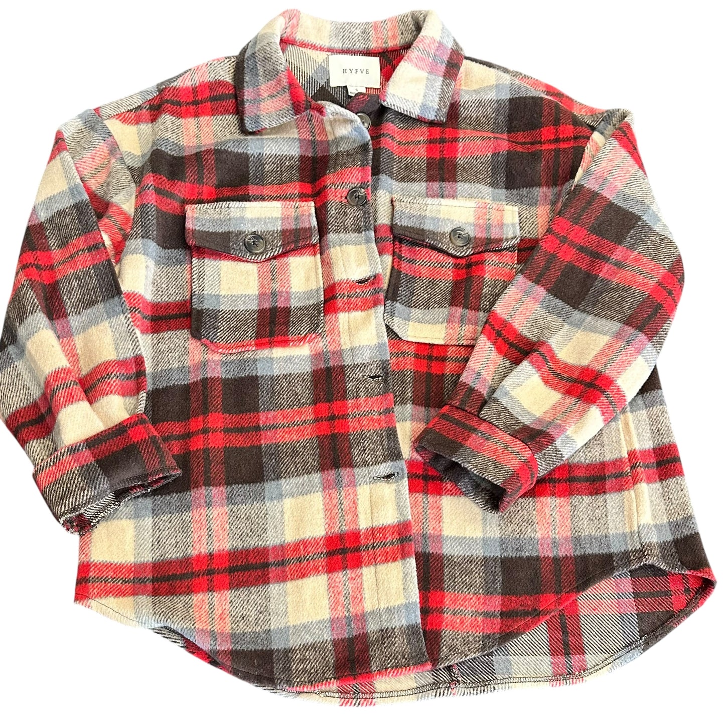 HYFVE BEIGE RED BROWN PLAID SHACKET 39 SMALL
