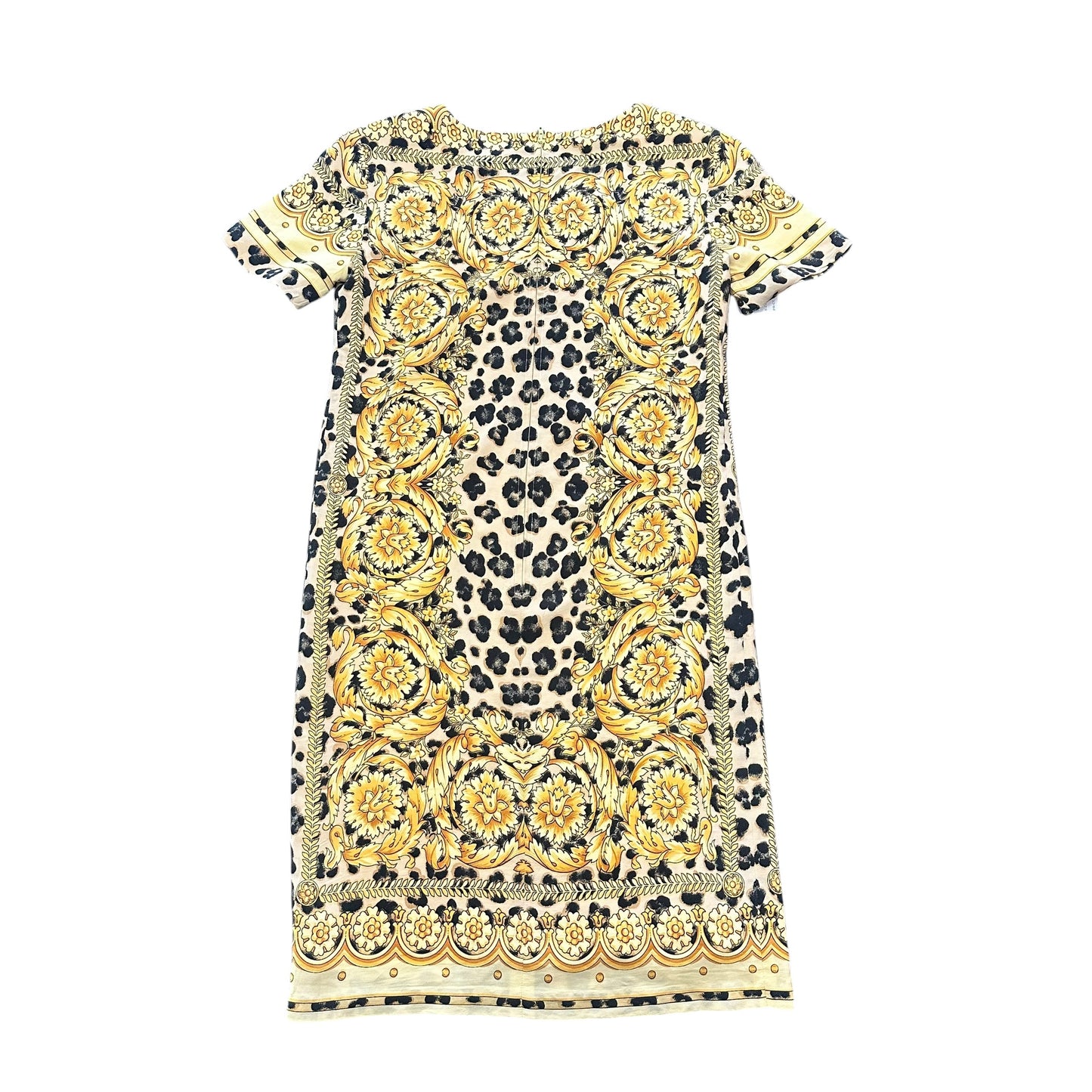 BLOOMINGDALES GOLD BLACK ANIMAL PRINT SILK DRESS VINTAGE 166 SZ 4