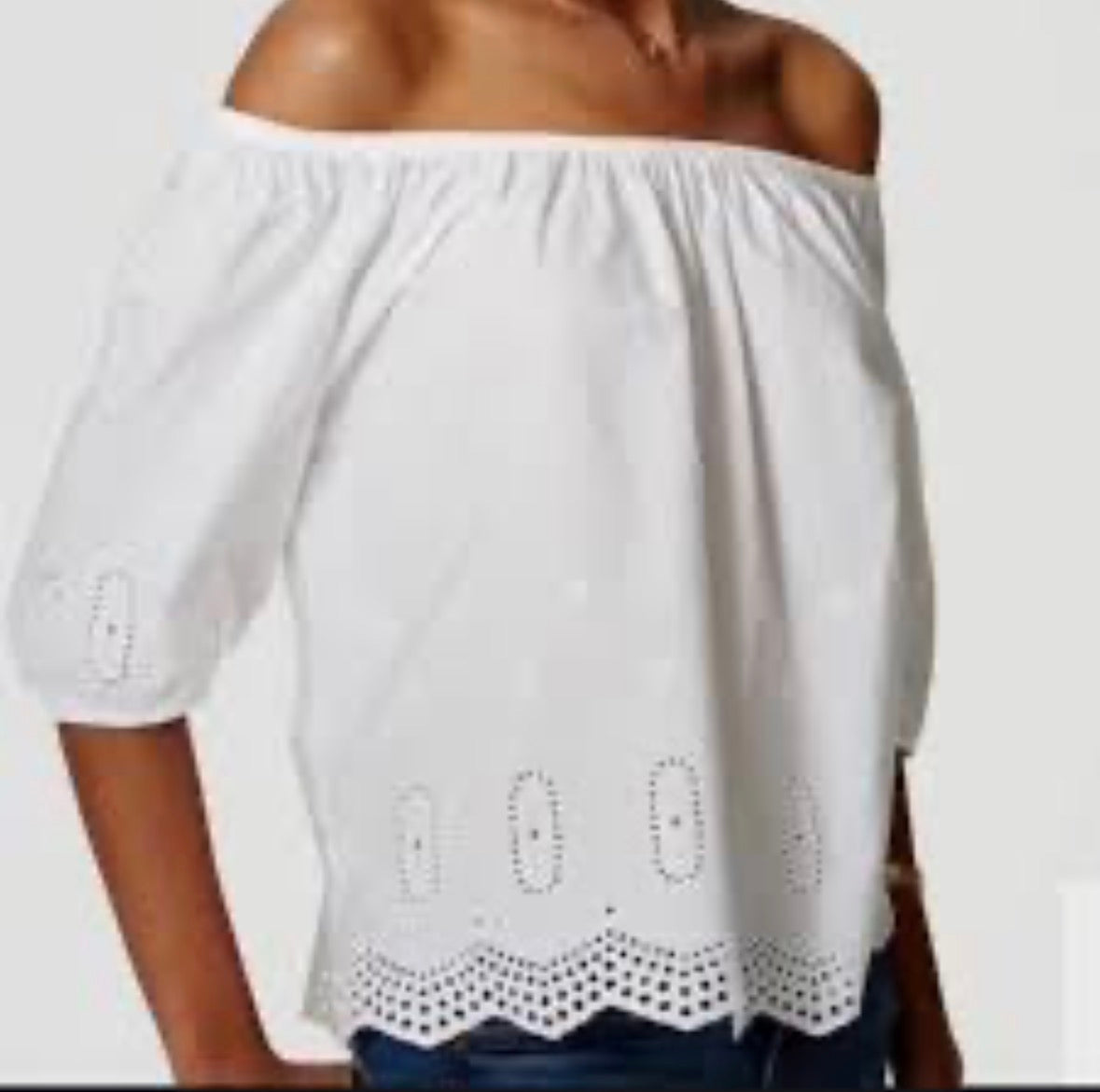 LOFT WHITE OFF SHOULDER EYELET BLOUSE 249 MEDIUM