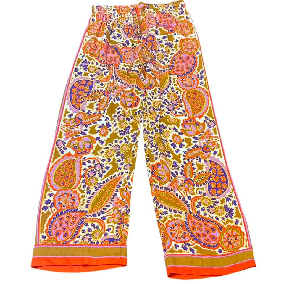 RACHEL ZOE BOHO COLORFUL WIDE LEG ELASTIC WAIST PANTS 100 SMALL