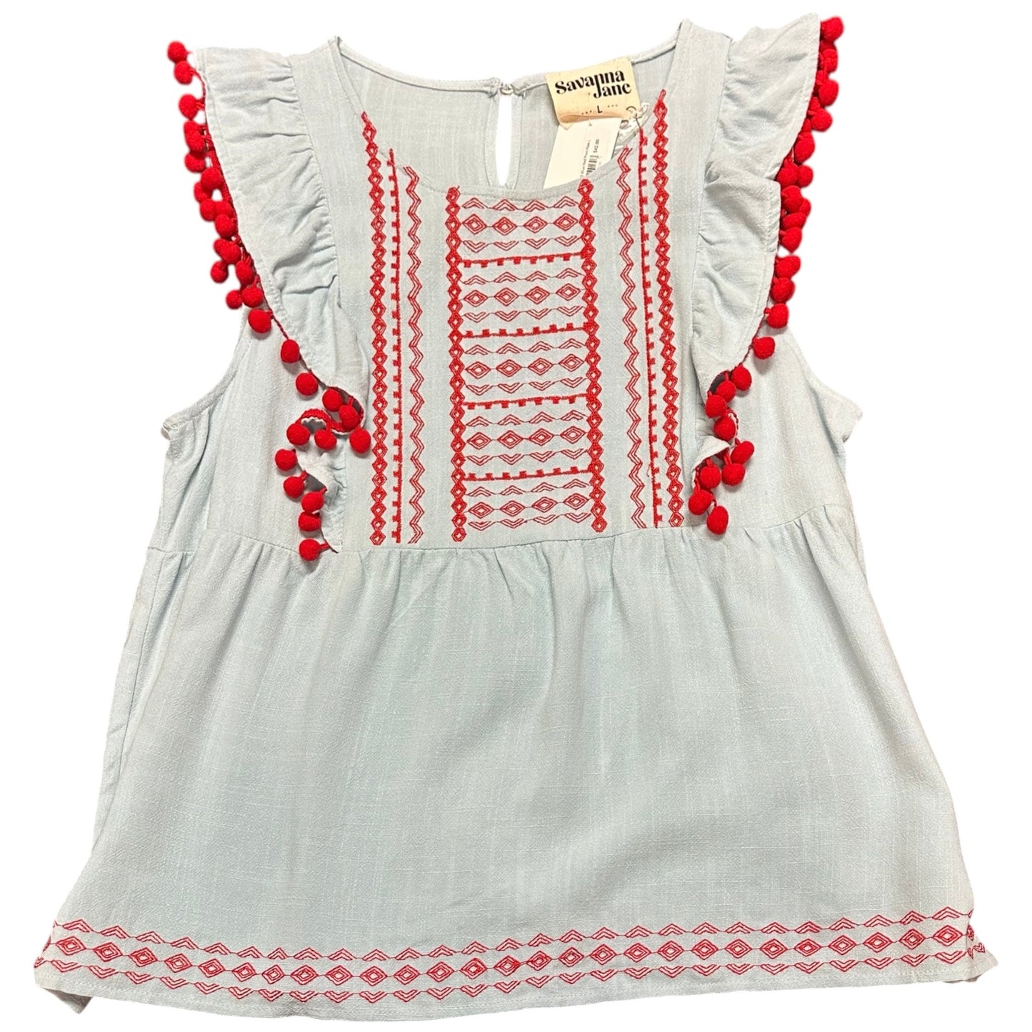 SAVANNAH JANE BLUE RED EMBROIDERED BLOUSE NWT 100 LARGE