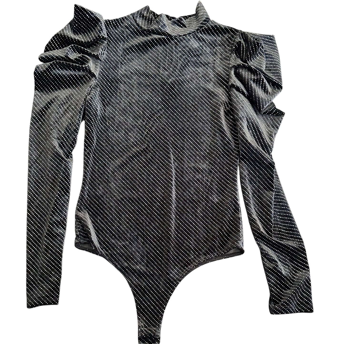TCEC BLACK VELOUR BODYSUIT SILVER POLKA DOTS 251 SMALL