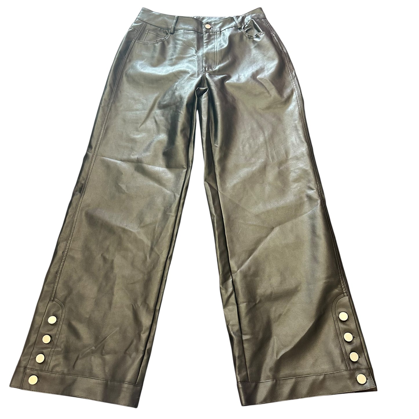 SHEIN BLACK FAUX LEATHER WIDE LEG PANTS 100 MEDIUM
