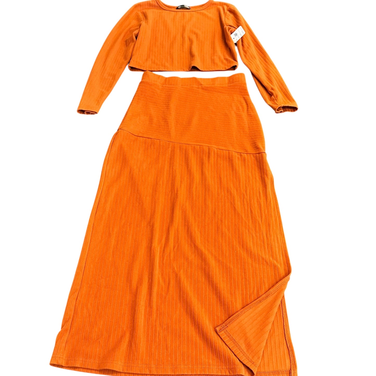 PRETTY GARDEN BURNT ORANGE RIBBED SKIRT SET 143 SMALL