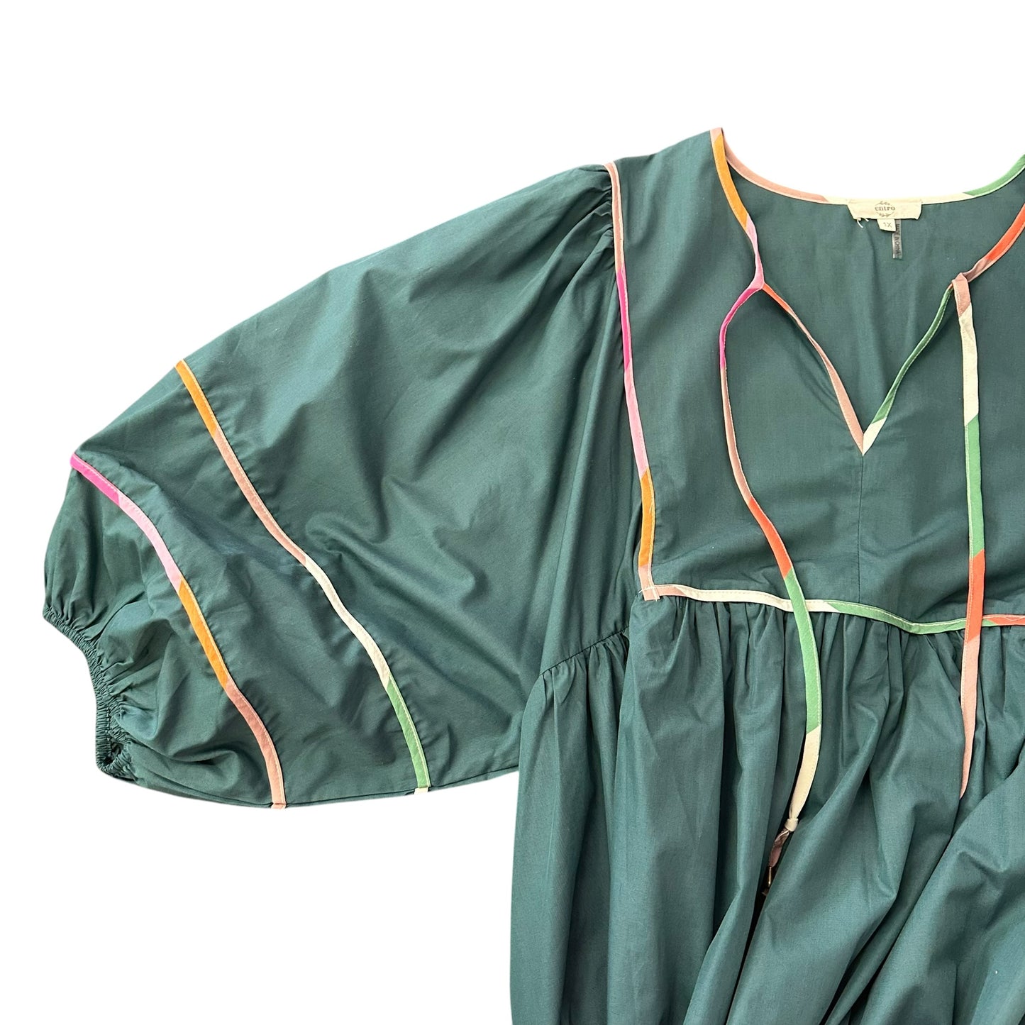 ENTRO DARK GREEN TIERED DRESS PUFF SLEEVE 53 1X