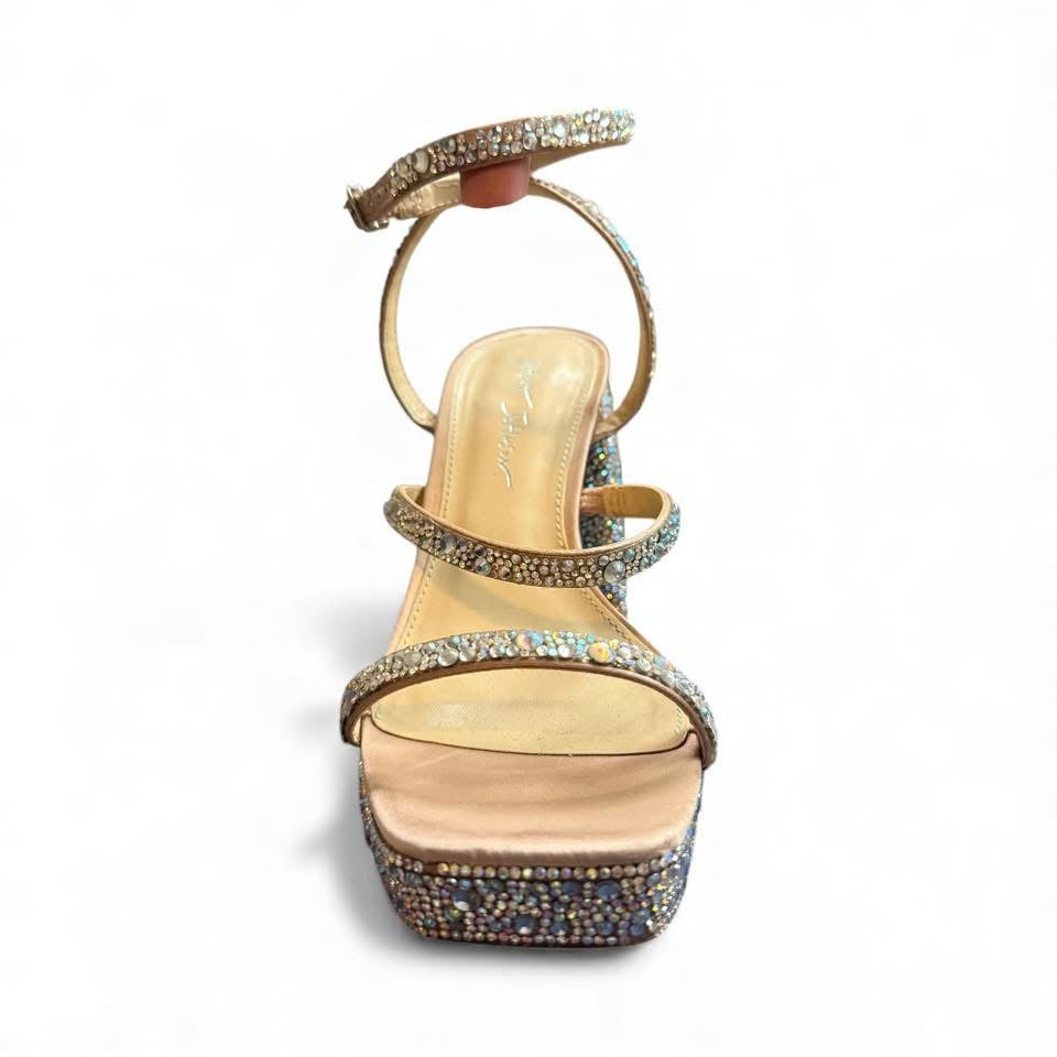 BETSEY JOHNSON DENNI RHINESTONE EMBELLISHED PLATFORM BLOCK SANDAL
HEEL SZ 8