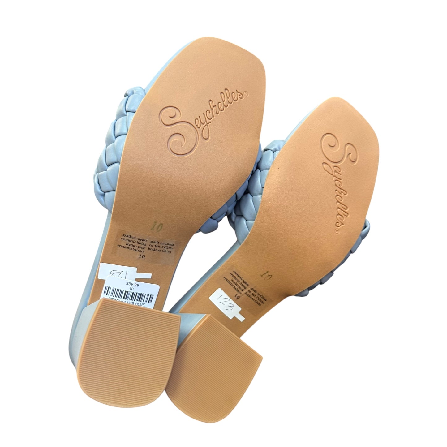 SEYCHELLES BLUE BRAIDED OPEN TOE HEELS 123 SZ 10