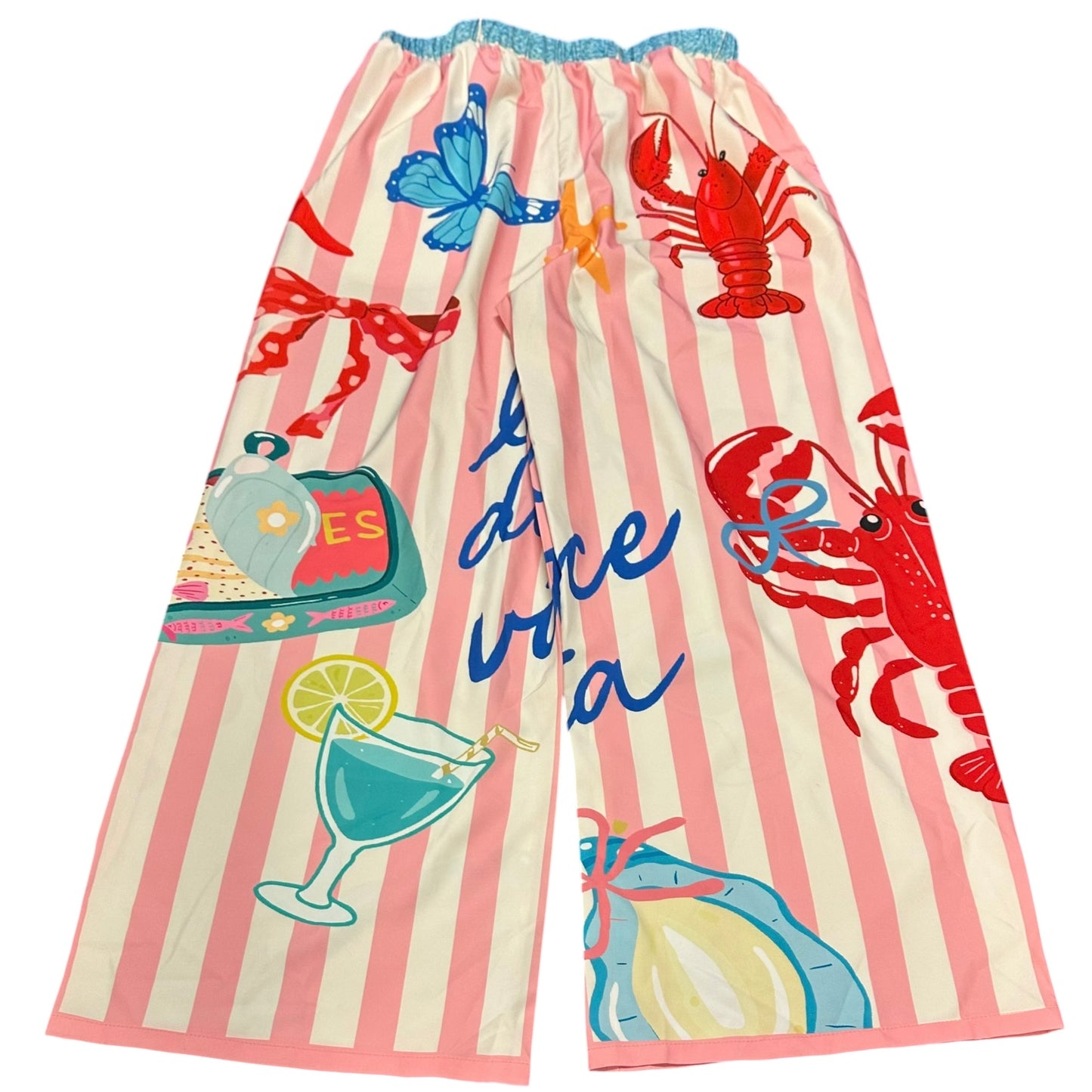 PINK STRIPED LOBSTER PRINT WIDE LEG PANTS 288 LARGE