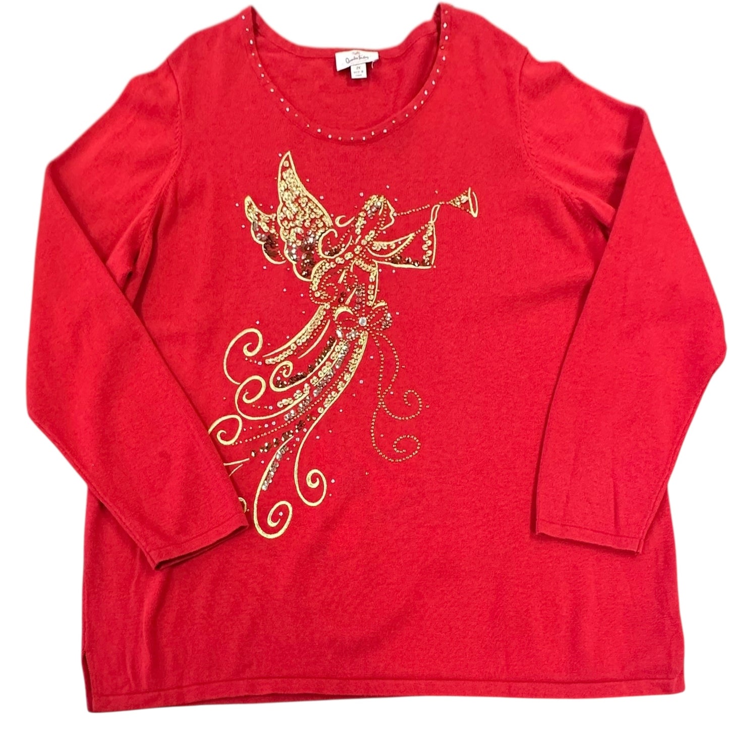 QUAKER FACTORY RED GOLD CHRISTMAS ANGEL SWEATER 100 2X