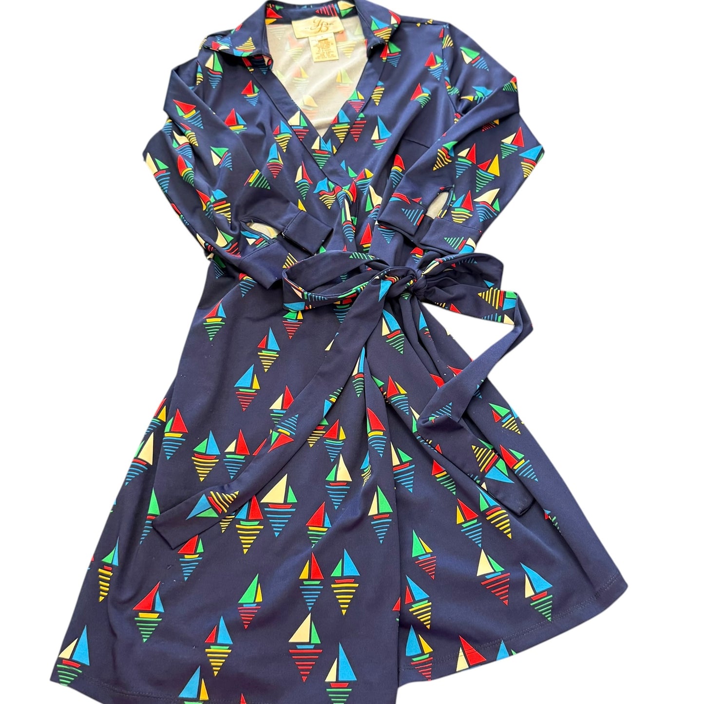JB BY JULIE BROWN NAVY WRAP DRESS ABSTRACT 171 SMALL