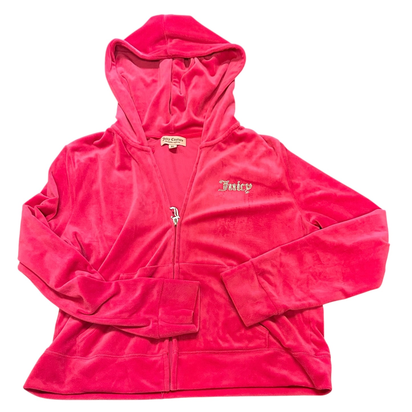 JUICY COUTURE PINK VELOUR RHINESTONE ZIP-UP HOODIE XL