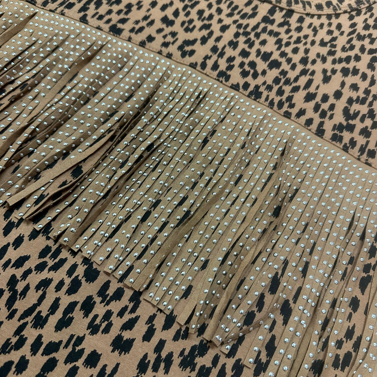 LUCKY & BLESSED TAN ANIMAL PRINT SHIRT FRINGE STUDDED NWT 100 3X