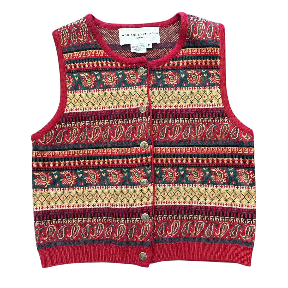 ADRIENNE VITTADINI VINTAGE SWEATER VEST MARINA WOOL 100 XS