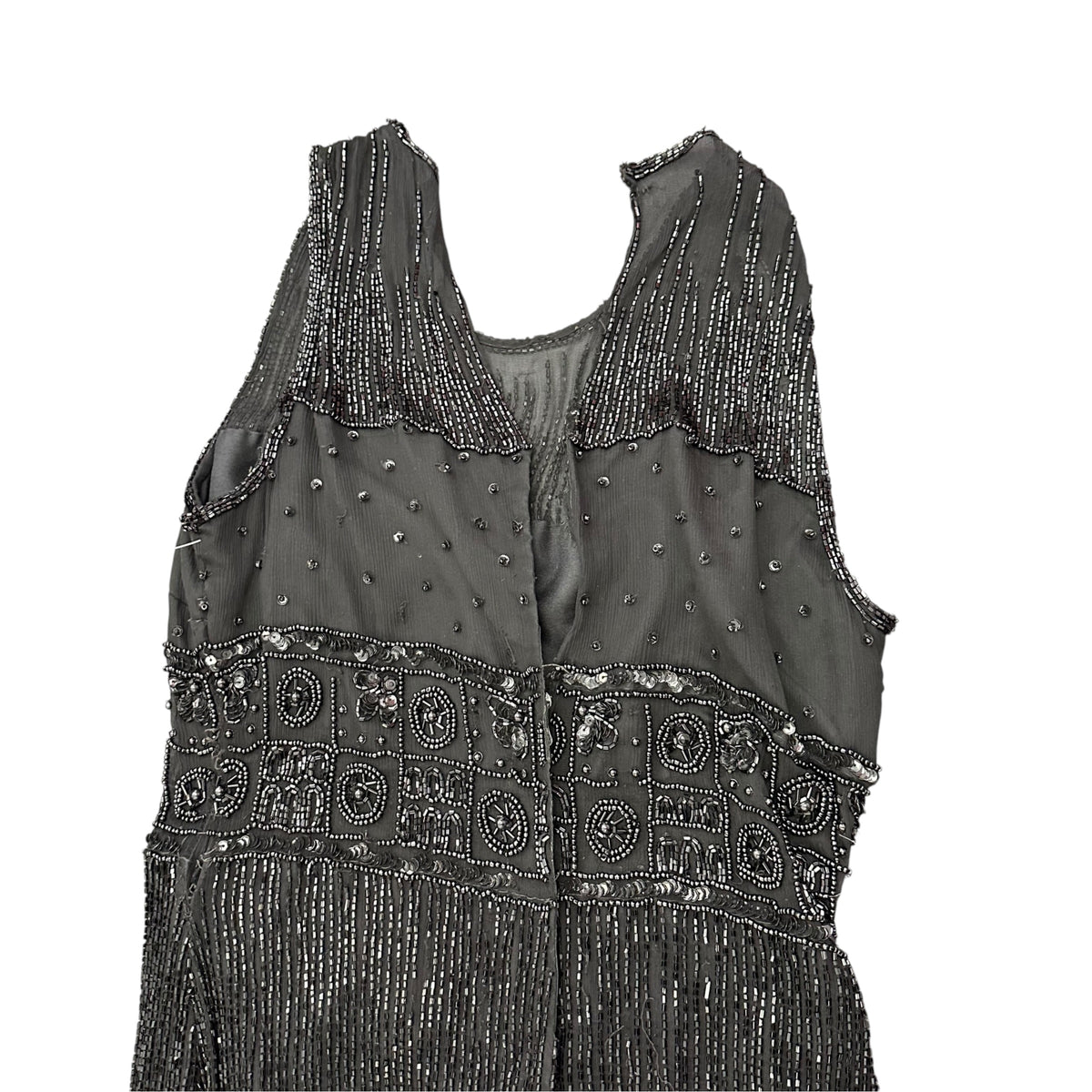 BLACK SILK BEADED ART DECO MAXI DRESS 111 XS/2
