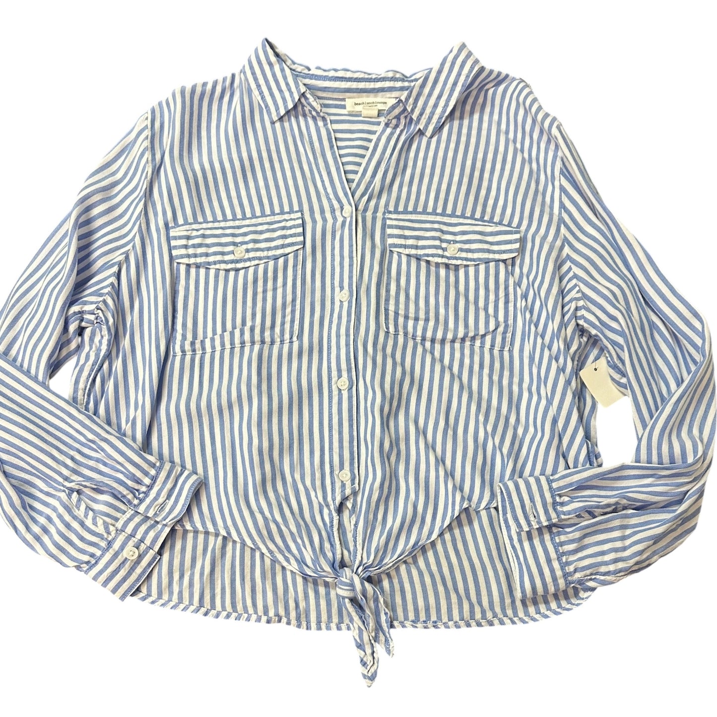 BEACH LUNCH LOUNGE BLUE WHITE STRIPED BLOUSE 267 XL