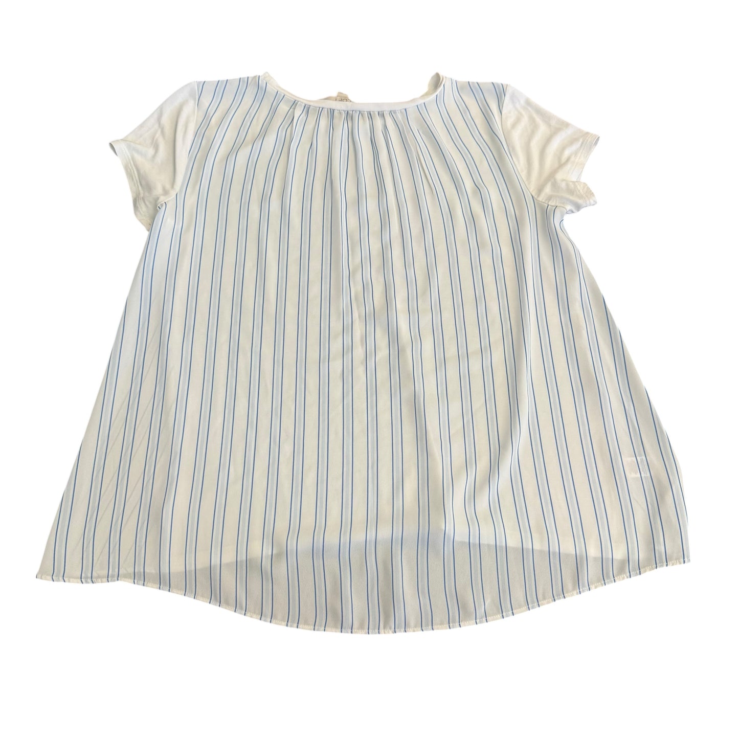 LOFT WHITE FRONT BLUE STRIPED BACK BLOUSE 100 MEDIUM PETITE