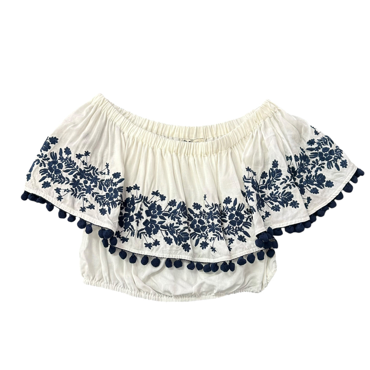 SHOW ME YOUR MUMU WHITE NAVY EMBROIDERED BLOUSE 249 XS