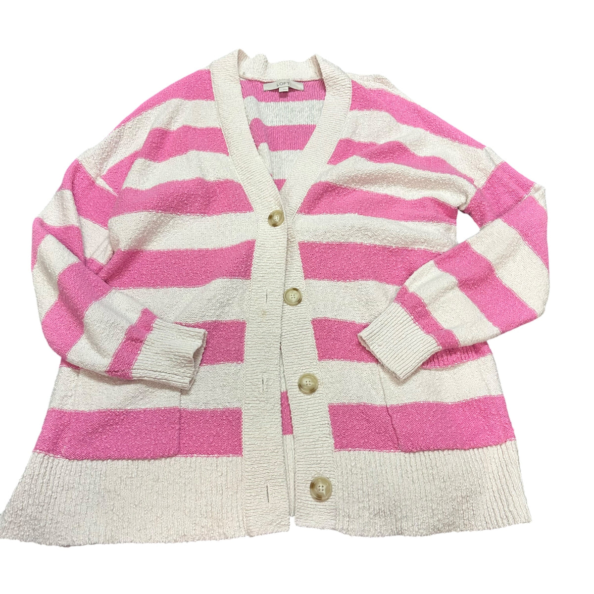 LOFT PINK WHITE STRIPED CARDIGAN 268 LARGE