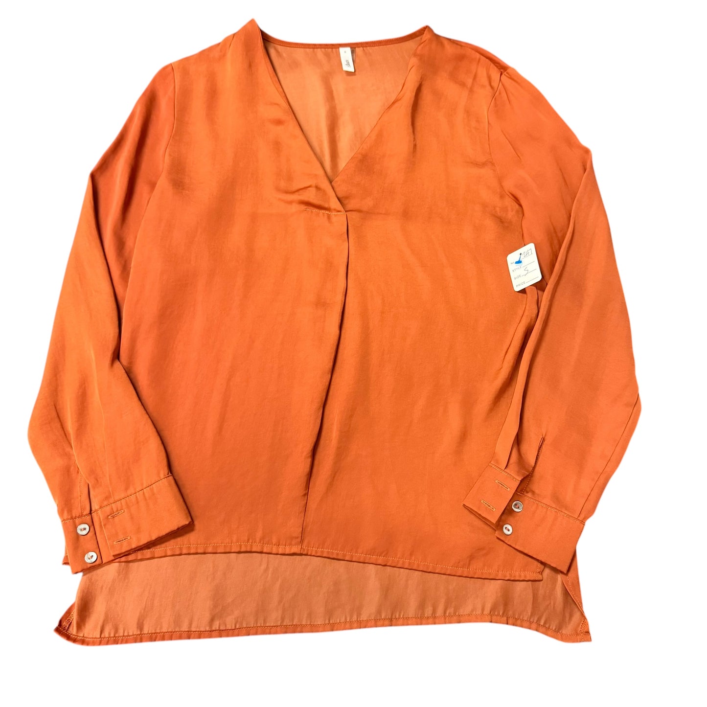 GLAM BURNT ORANGE SATIN LONG SLEEVE V NECK BLOUSE 247 SMALL