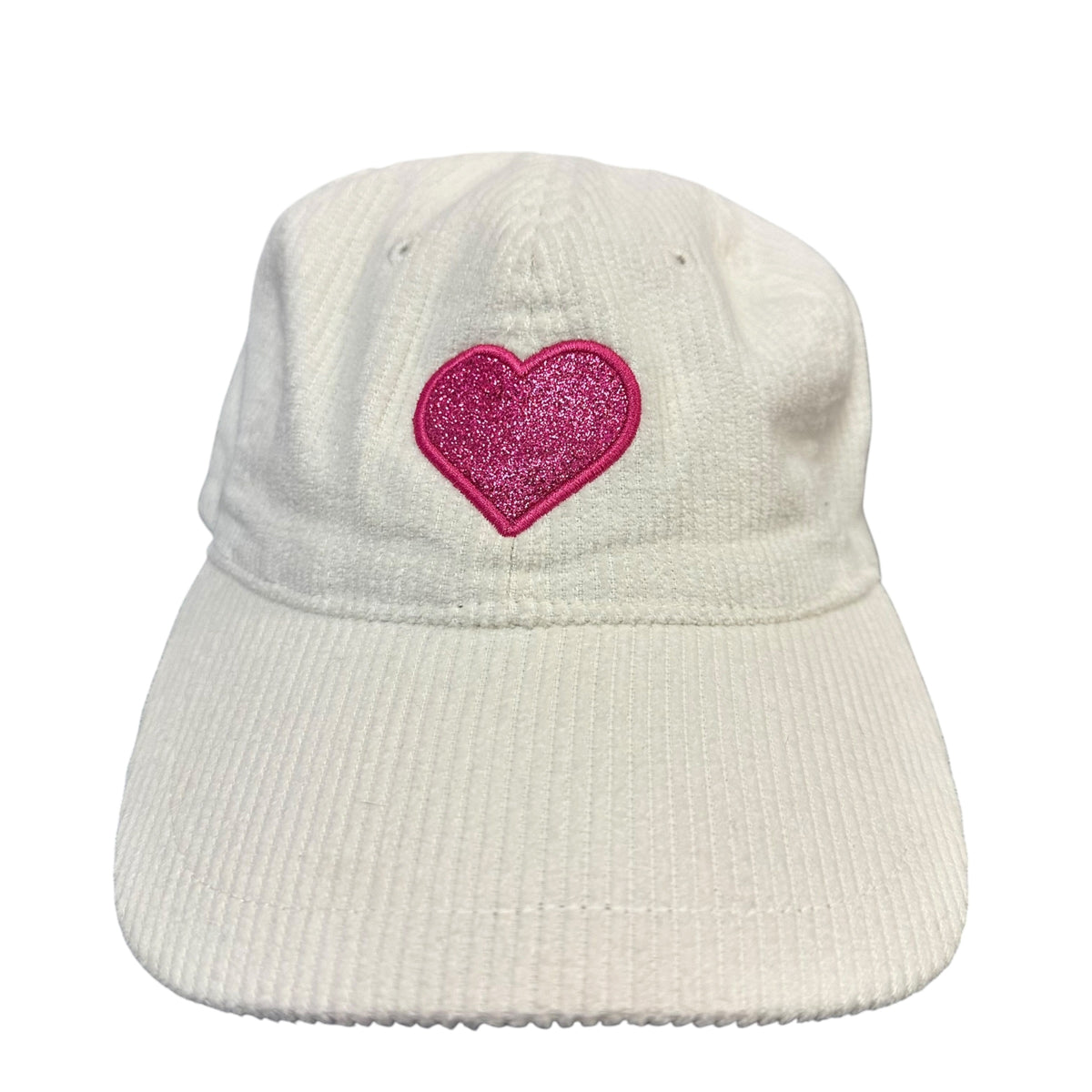 WHITE CORDUROY PINK HEART CAP 58 OS