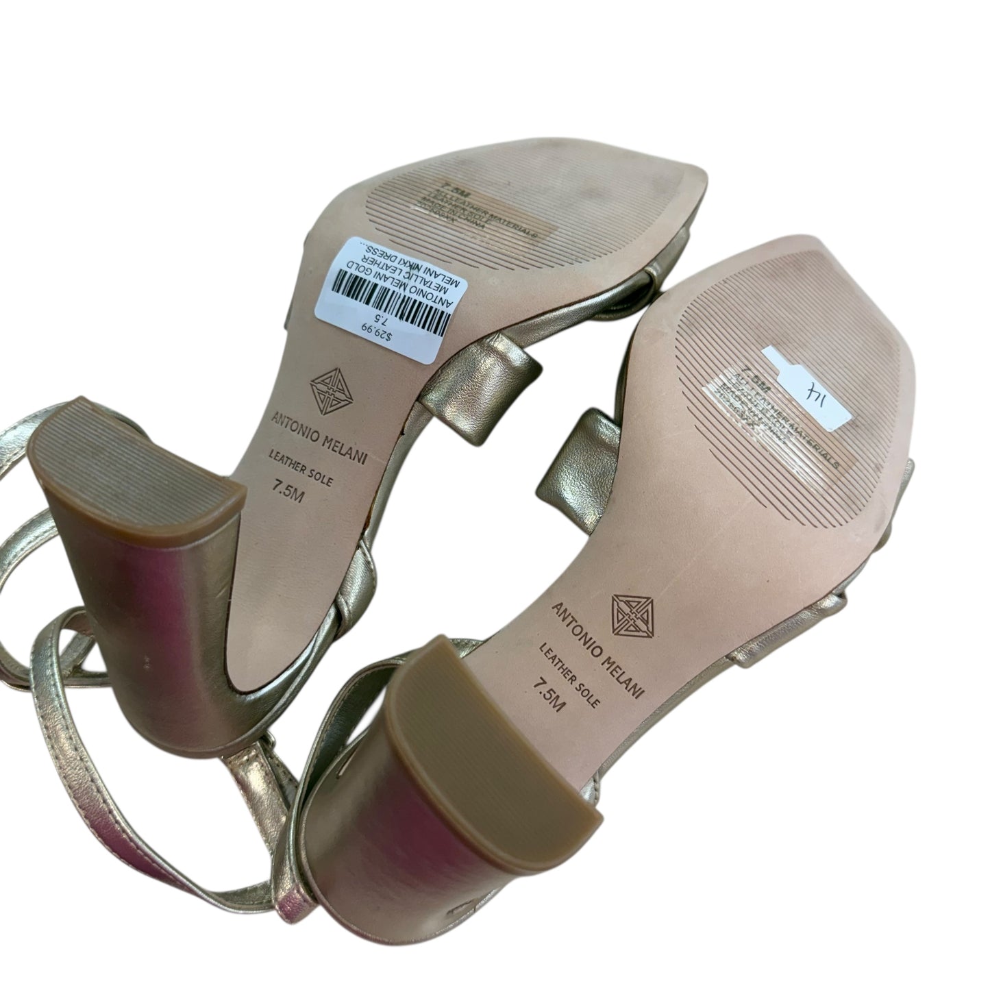 ANTONIO MELANI GOLD METALLIC LEATHER MELANI NIKKI DRESS SANDALS 14 SZ 7.5