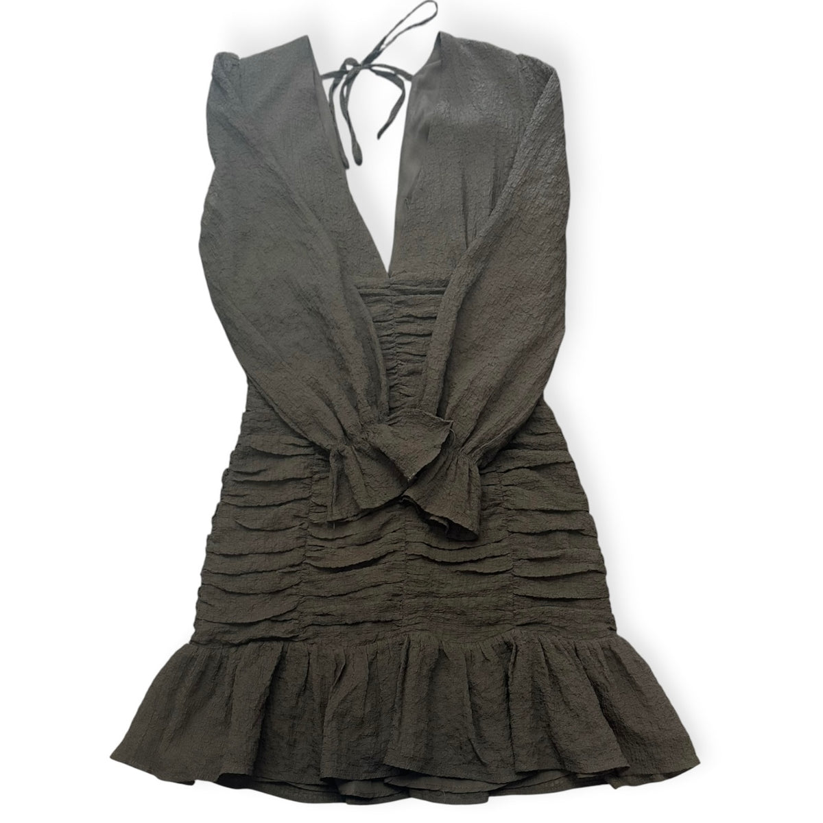 STORIA BLACK ROUCHE MINI DRESS 100 SMALL