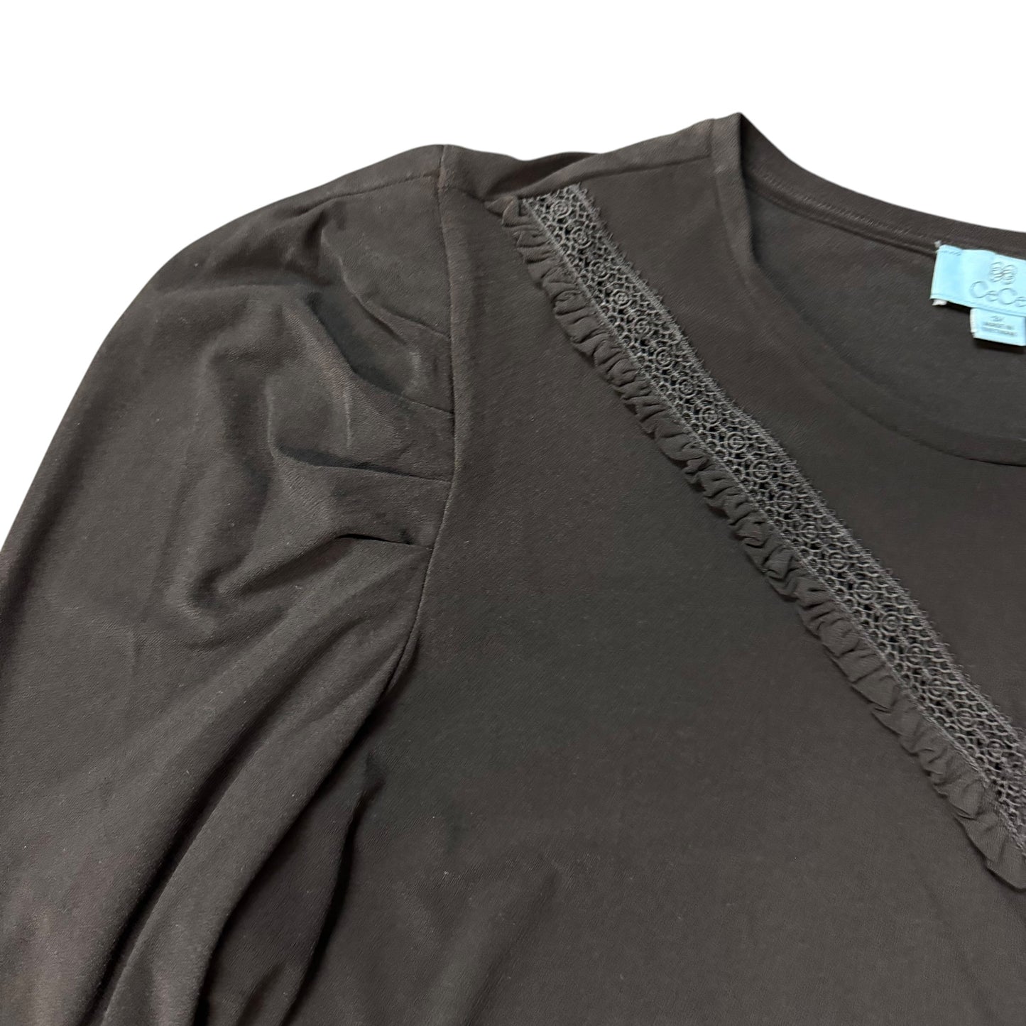 CECE BLACK 3/4 SLEEVE CROCHET LACE TRIM BLOUSE 16 3X