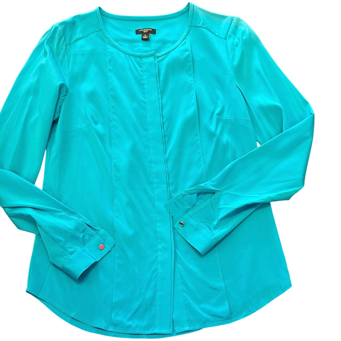 ANN TAYLOR TEAL SILK BLOUSE 100 SZ 0