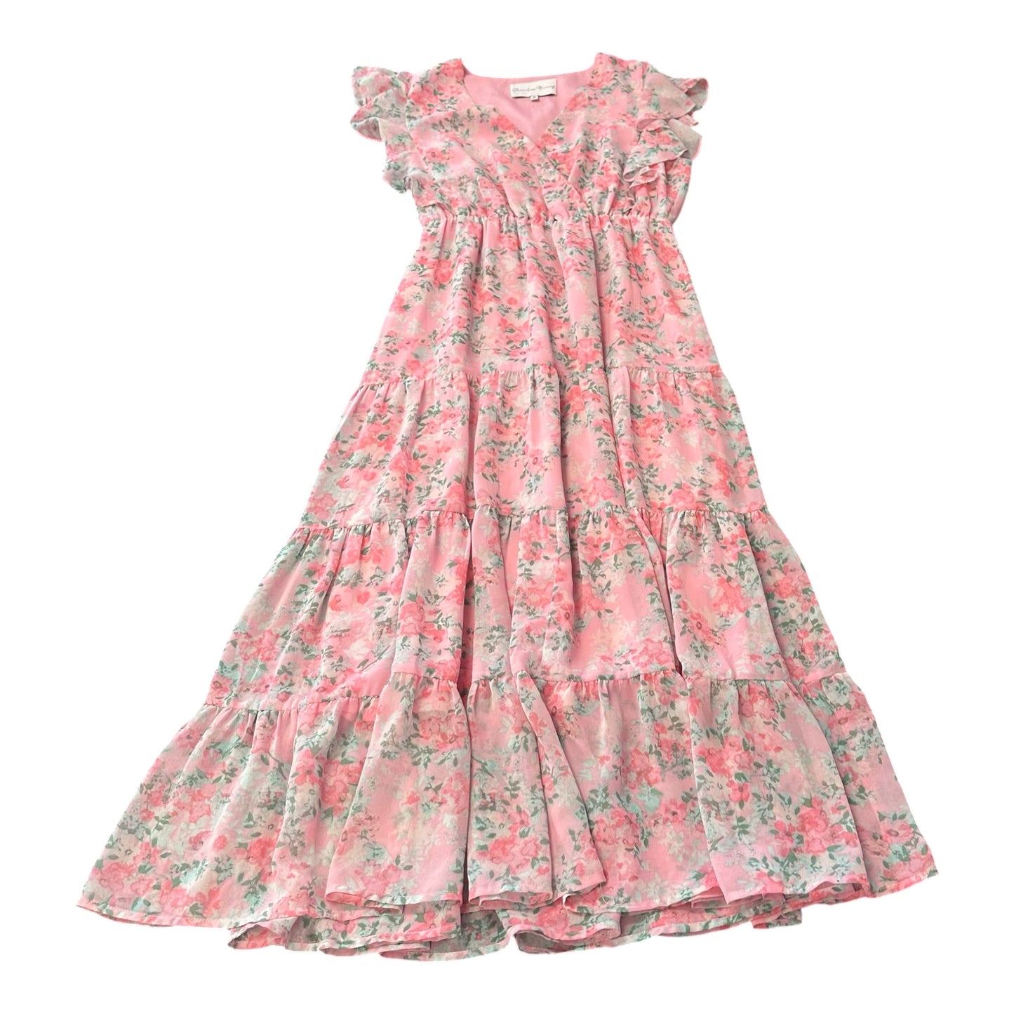 CHARLES HENRY PINK FLORAL CHIFFON FULL LENGTH DRESS 100 SMALL