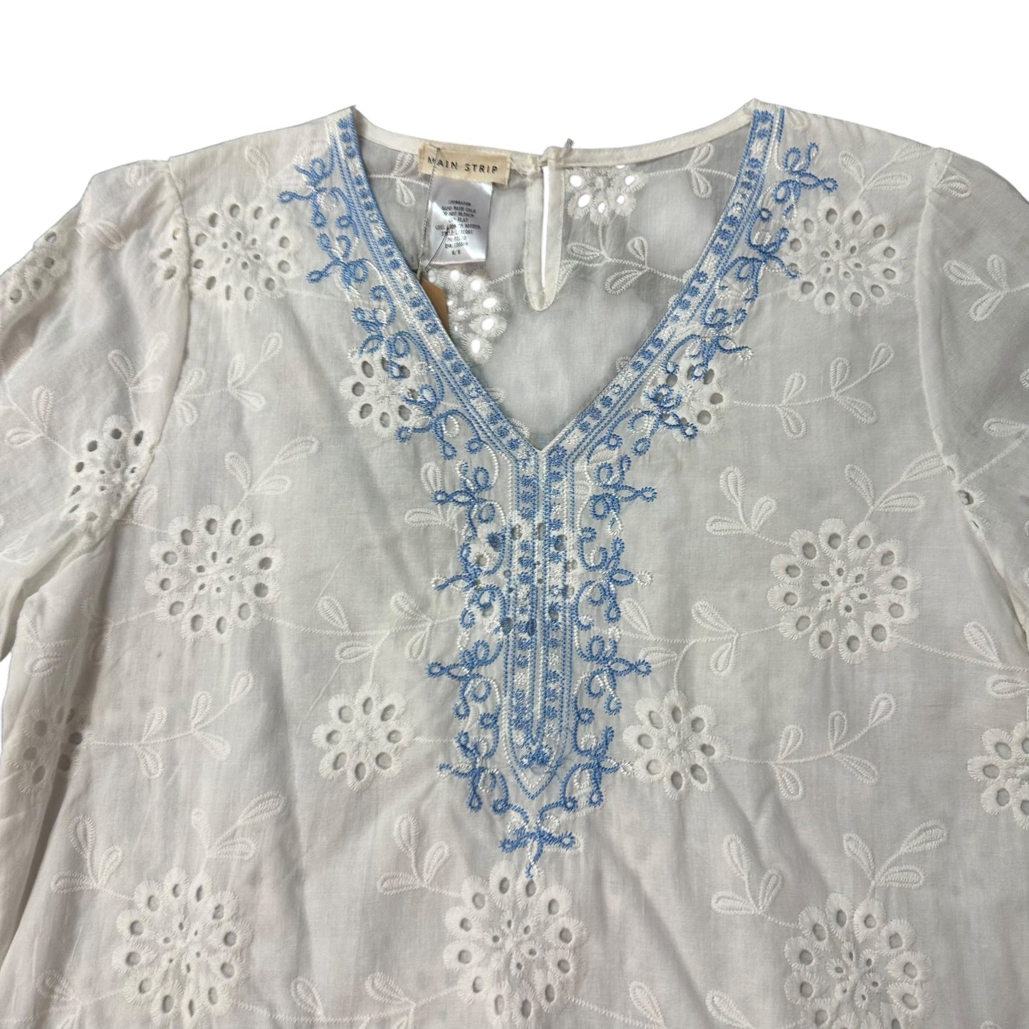 MAINSTRIP WHITE EYELET SCALLOP HEM BLOUSE NWT 171 MEDIUM