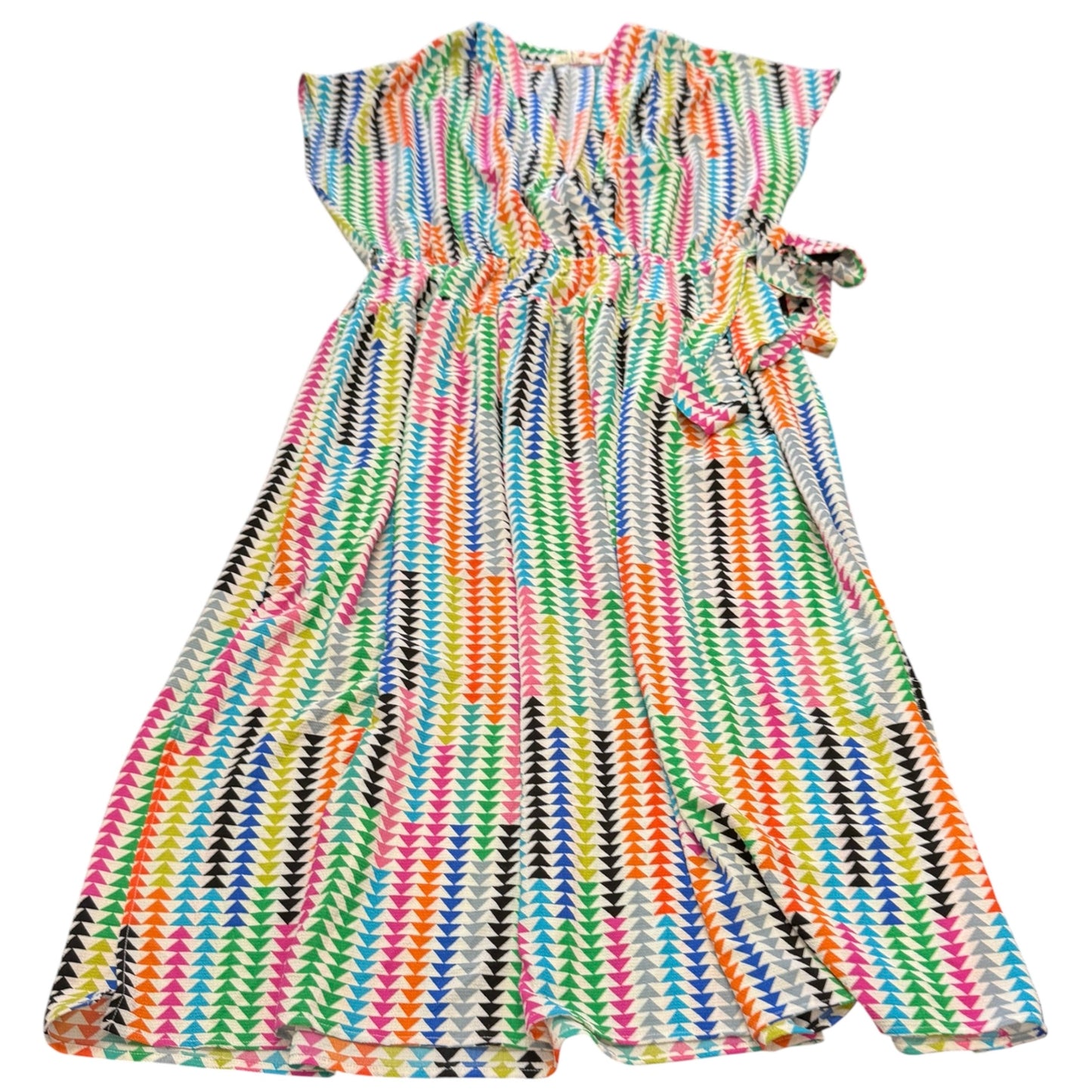 LORALETTE GEOMETRIC COLORFUL TIERED DRESS BELTED 100 SZ 22/24