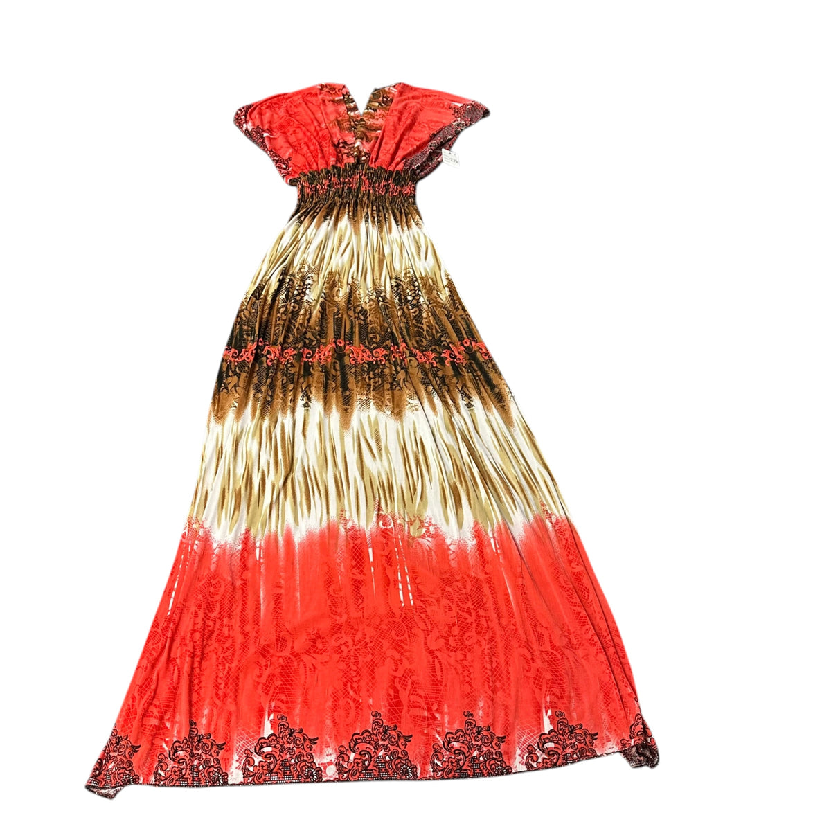 RED BROWN MAXI DRESS ELASTIC WAIST 276 M/L