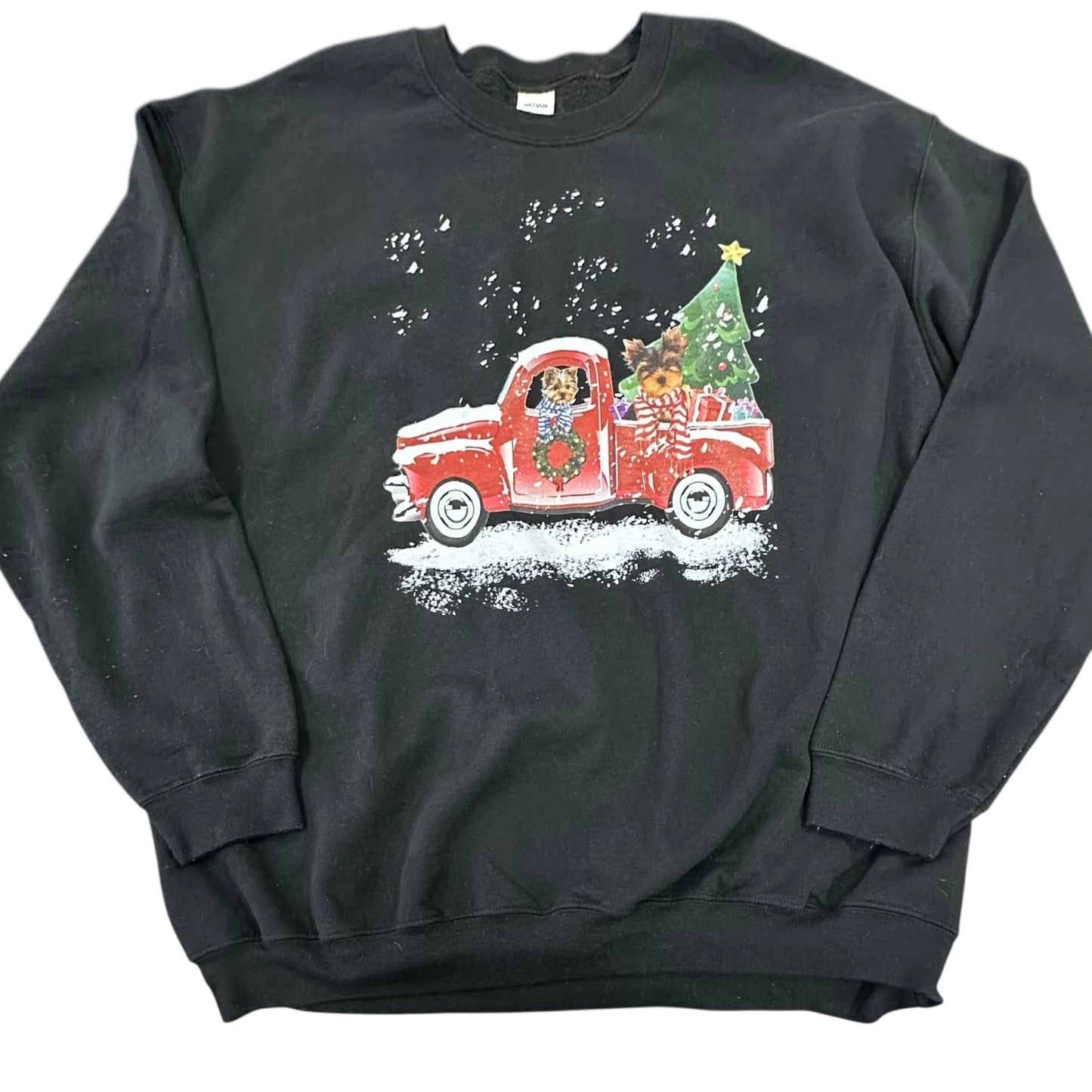 BLACK CHRISTMAS TRUCK YORKIES SWEATSHIRT 100 3XL