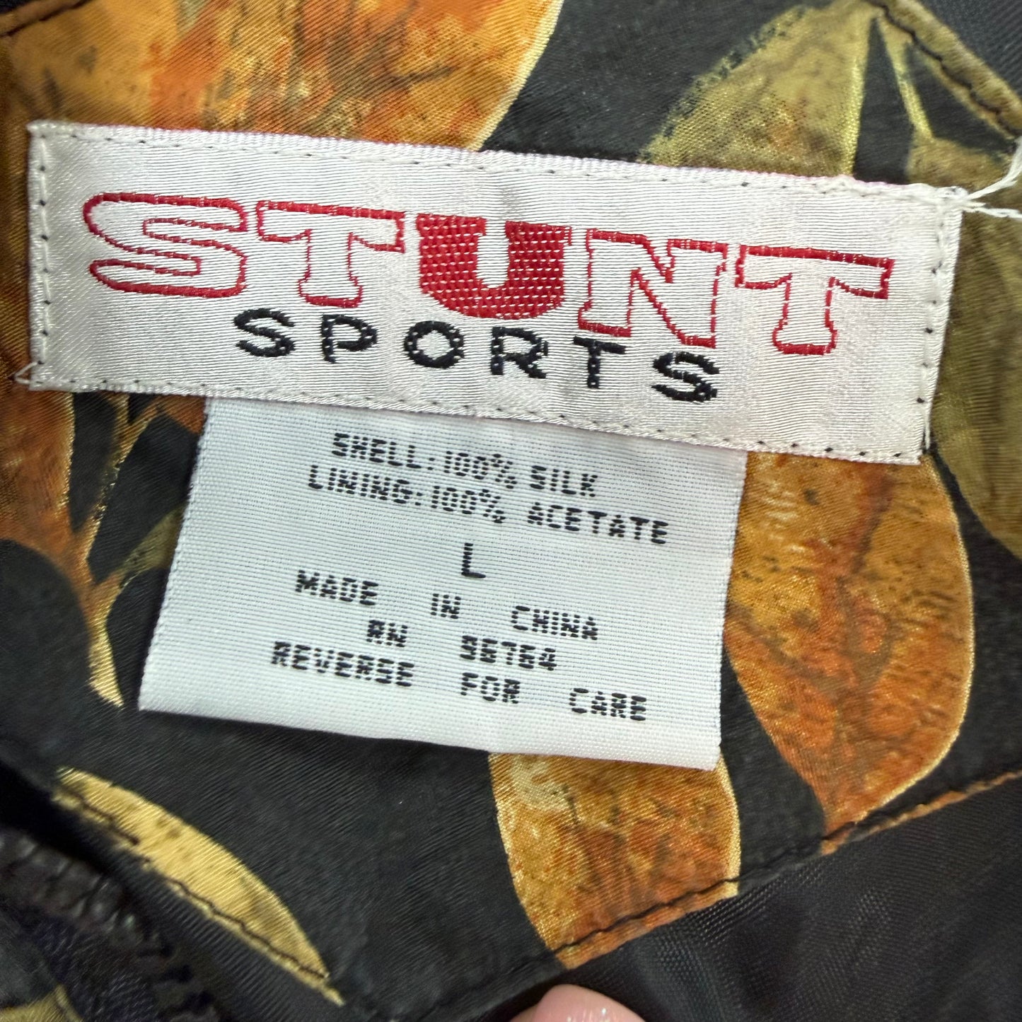 STUNT SPORTS VINTAGE 100% SILK GOLD LEAVES BOMBER JACKET 100 LARGE