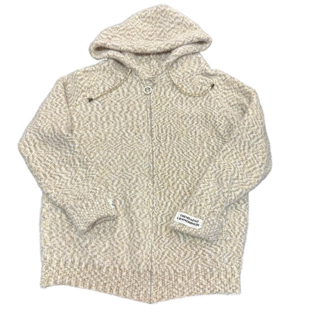 CREAM TEXTURED FULL ZIP HOODIE JACKET 38 S/M