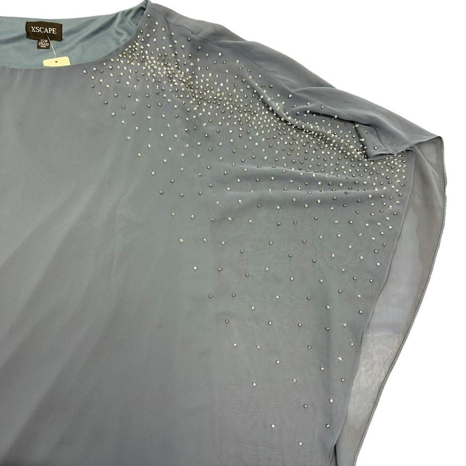 XSCAPE BLUE DRESS W CHIFFON OVERLAY EMBELLISHMENTS 85 SZ 22W *SPOT