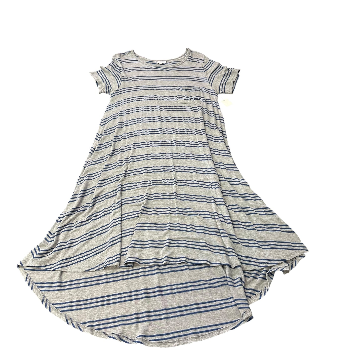 LULAROE GRAY BLUE STRIPED DRESS 41 SMALL
