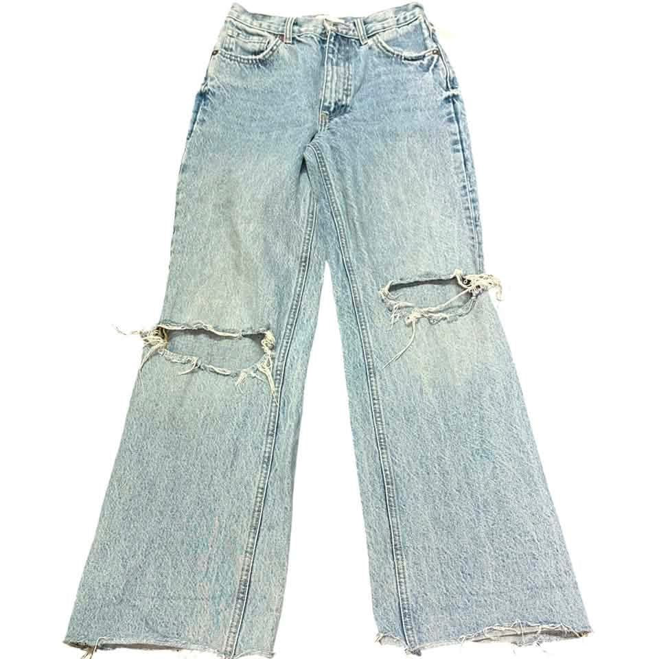 ZARA DENIM BLUE JEANS 100% COTTON STRAIGHT HIGH WAISTED 143 SZ 2