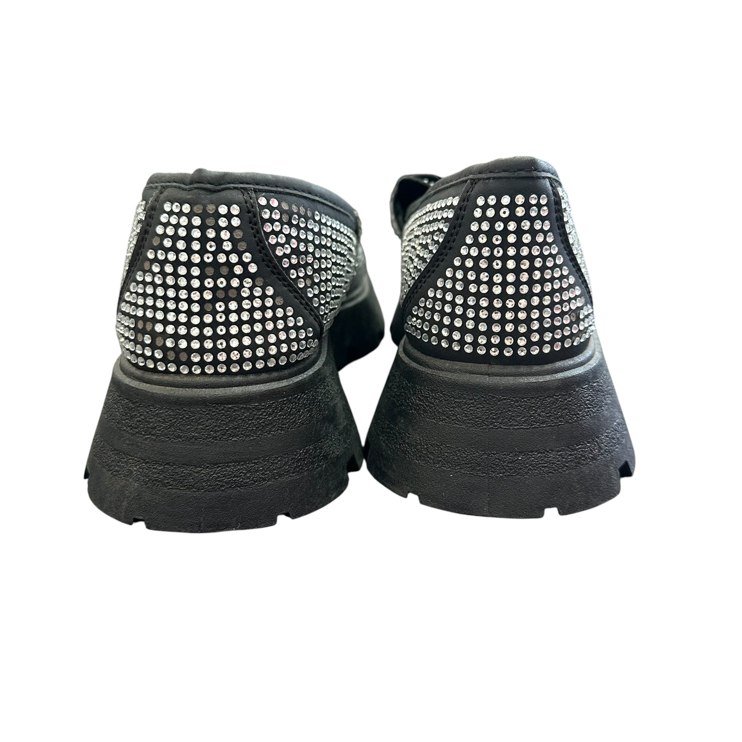 WILD DIVA BLACK PLATFORM LOAFERS RHINESTONES 100 SZ 9 **