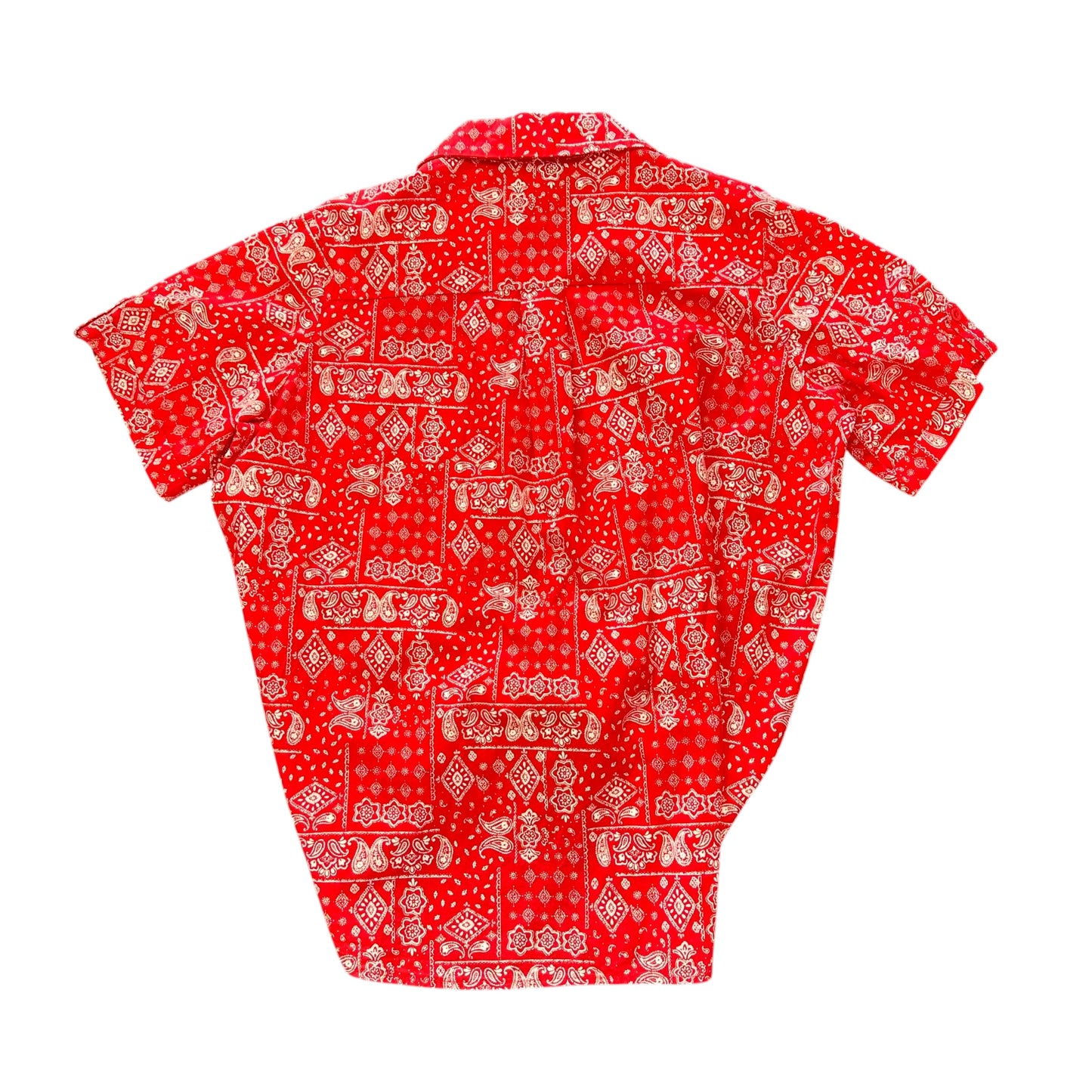 RED WHITE BANDANA BUTTON UP SHORT SLEEVE BLOUSE COTTON 100 LARGE