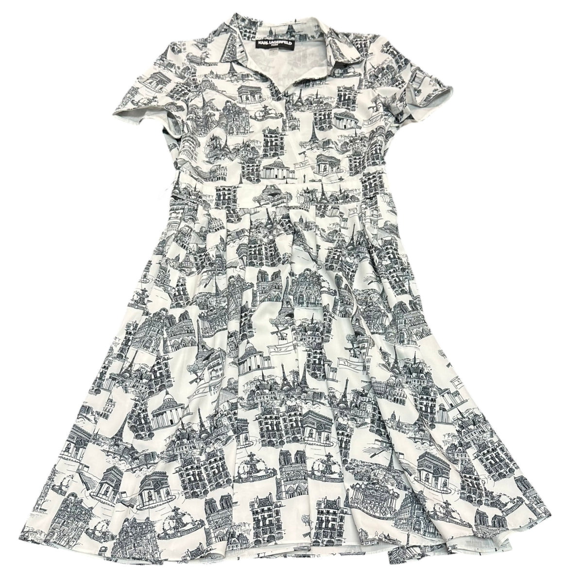 KARL LAGERFELD PARIS PARIS TOILE MIDI DRESS NAVY WHITE 38 Sz 6